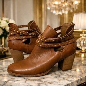 FRYE Naomi Pickstitch Shootie Bootie Whiskey Leather Heeled Ankle Boot Sz 8.5